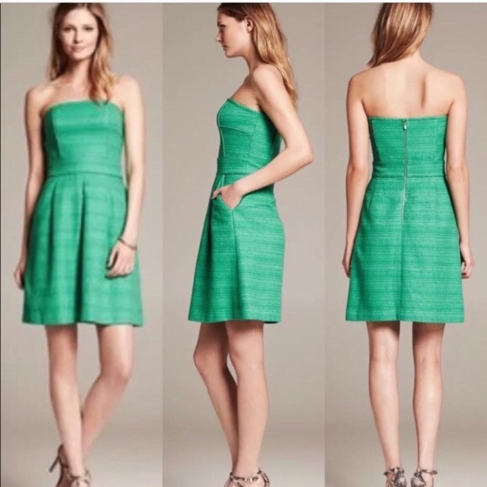 Banana Republic tweed strapless green dress